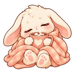 Cozy bunny with a warm drink